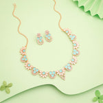 Thumbnail for Tehzeeb Creations Gold Pleate Sky Blue Choker Necklace With Stud - Distacart