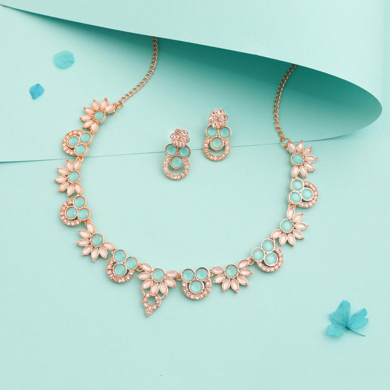 Tehzeeb Creations Gold Pleate Sky Blue Choker Necklace With Stud - Distacart