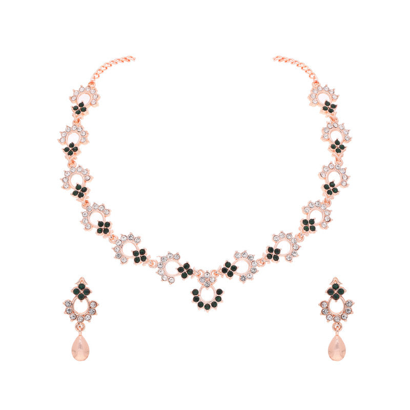 Tehzeeb Creations Gold-Polished Green Diamond Necklace With Earrings - Distacart