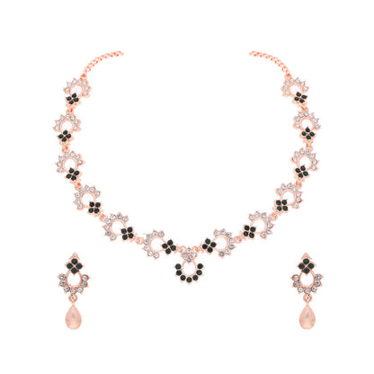 Tehzeeb Creations Gold-Polished Green Diamond Necklace With Earrings - Distacart