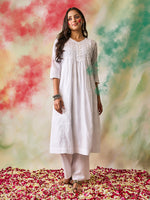 Thumbnail for HOUSE OF KARI Ethnic Motifs Embroidered Chikankari Kurta - Distacart
