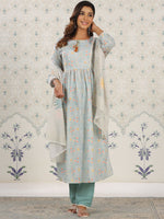 Thumbnail for Ode by House of Pataudi Floral Printed Anarkali Kurta with Trousers & With Dupatta - Distacart