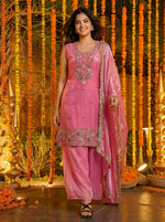 Thumbnail for Joban Fashion Pink Silk Embroidered Sharara Set - Distacart