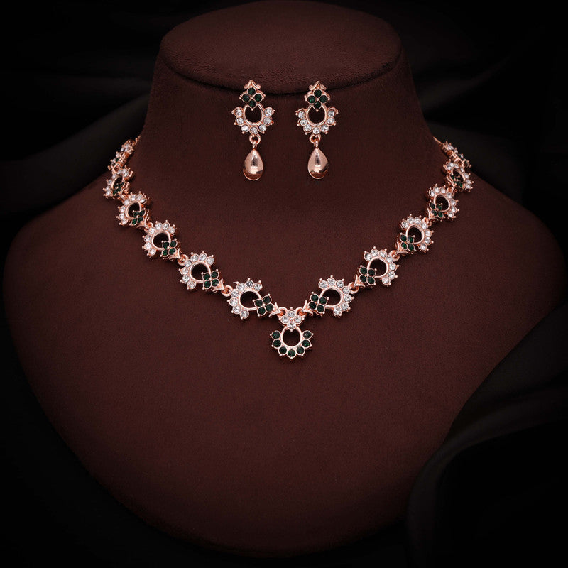 Tehzeeb Creations Gold-Polished Green Diamond Necklace With Earrings - Distacart