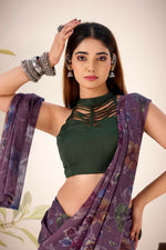 Thumbnail for Vastranavya Wine Lurex Brasso Floral Printed Saree with Unstitched Blouse - Distacart