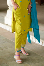 Thumbnail for The52 Lemon Beautiful Embroidered Viscose Chanderi Fabric Straight Kurta Pant with Dupatta Set - Distacart