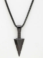 Thumbnail for NVR Men's Black Arrow Shaped Rhodium Plated Pendant with Chain - Distacart