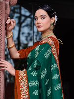 Thumbnail for NOZ2TOZ Women's Bhagalpuri Silk Dark Green Printed Designer Saree With Blouse Piece - Distacart