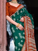 Thumbnail for NOZ2TOZ Women's Bhagalpuri Silk Dark Green Printed Designer Saree With Blouse Piece - Distacart