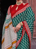 Thumbnail for NOZ2TOZ Women's Bhagalpuri Silk Teal green Printed Designer Saree With Blouse Piece - Distacart