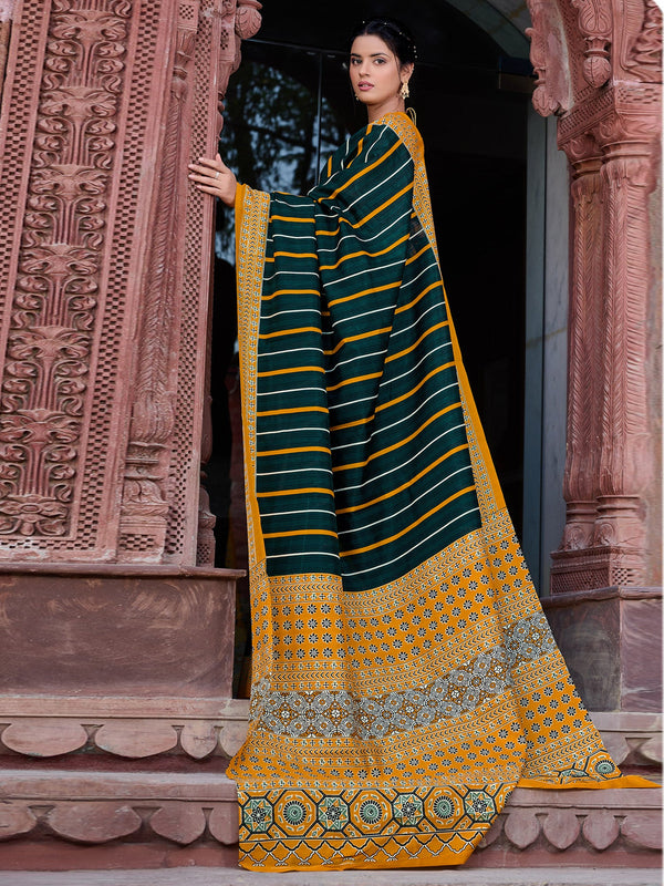 NOZ2TOZ Women's Bhagalpuri Silk Dark Green Printed Designer Saree With Blouse Piece - Distacart
