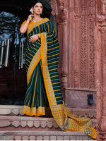 Thumbnail for NOZ2TOZ Women's Bhagalpuri Silk Dark Green Printed Designer Saree With Blouse Piece - Distacart