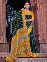Thumbnail for NOZ2TOZ Women's Bhagalpuri Silk Dark Green Printed Designer Saree With Blouse Piece - Distacart