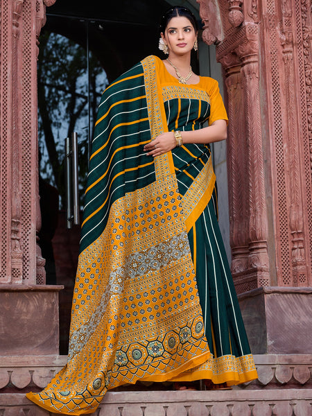 NOZ2TOZ Women's Bhagalpuri Silk Dark Green Printed Designer Saree With Blouse Piece - Distacart