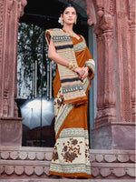 Thumbnail for NOZ2TOZ Women's Bhagalpuri Silk Brown Printed Designer Saree With Blouse Piece - Distacart