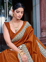 Thumbnail for NOZ2TOZ Women's Bhagalpuri Silk Brown Printed Designer Saree With Blouse Piece - Distacart
