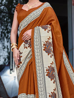 Thumbnail for NOZ2TOZ Women's Bhagalpuri Silk Brown Printed Designer Saree With Blouse Piece - Distacart