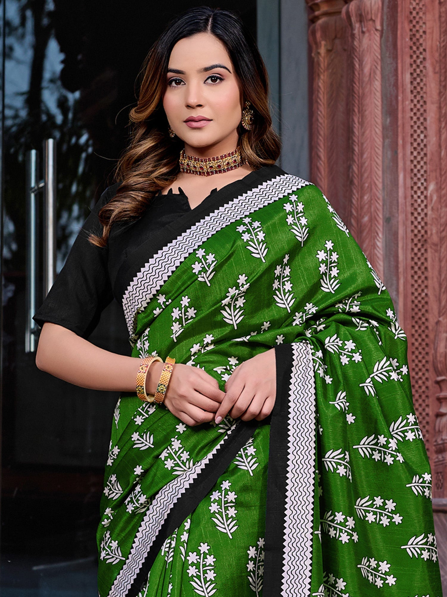 NOZ2TOZ Women's Bhagalpuri Silk Green Printed Designer Saree With Blouse Piece - Distacart