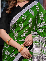Thumbnail for NOZ2TOZ Women's Bhagalpuri Silk Green Printed Designer Saree With Blouse Piece - Distacart