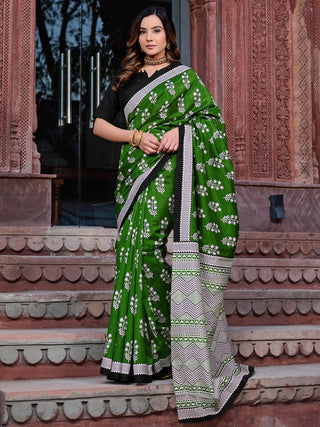 NOZ2TOZ Women's Bhagalpuri Silk Green Printed Designer Saree With Blouse Piece - Distacart