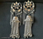 Thumbnail for Tehzeeb Creations Women's Silver Colour Oxidised Earrings With Mirror And Chain - Distacart
