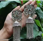 Thumbnail for Tehzeeb Creations Women's Silver Colour Oxidised Earrings With Mirror And Chain - Distacart
