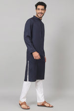 Thumbnail for Giza Cotton Navy Blue Plain Kurta by Hilo Design