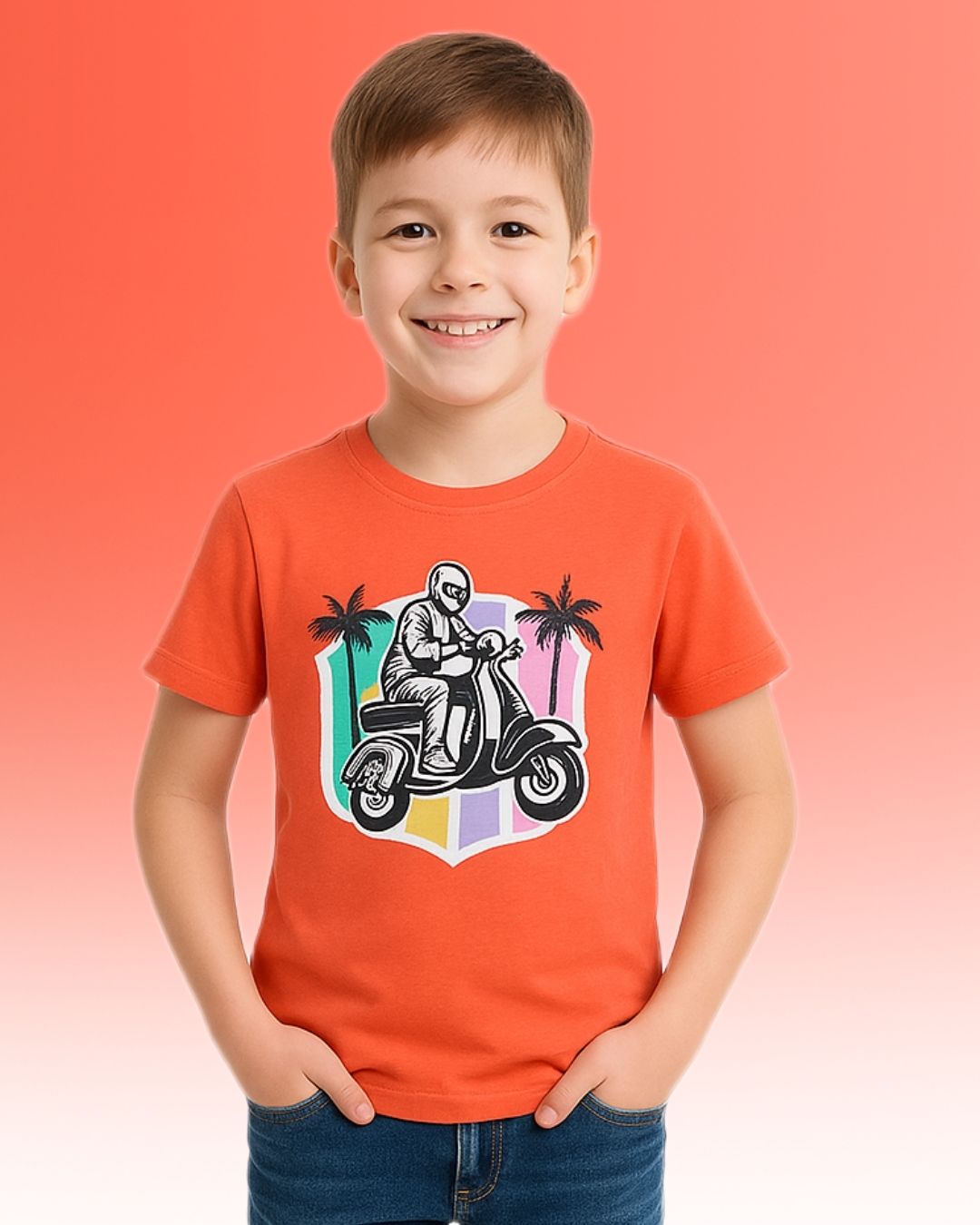 Chilins Round Orange Neck Printed Super Combed Cotton T-shirt