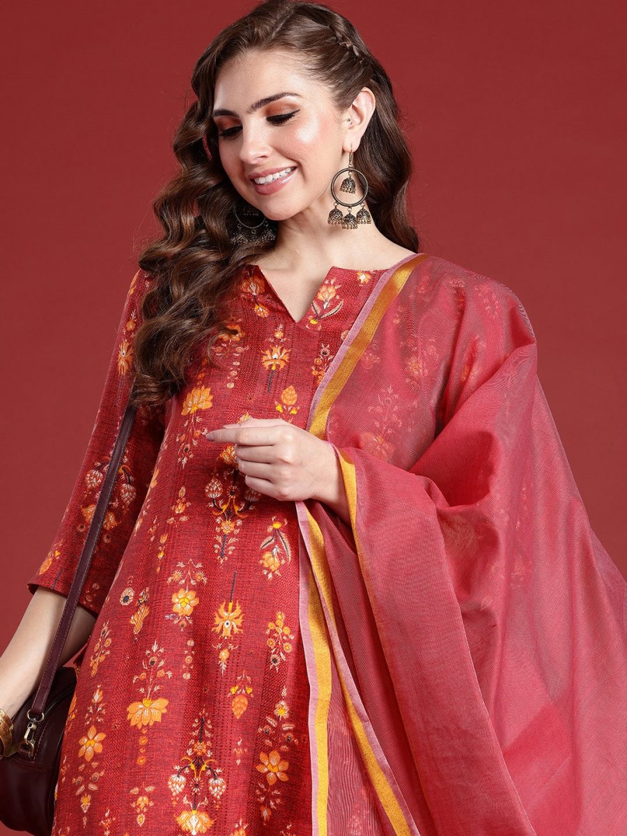 Anouk Ethnic Motifs Printed Regular Kurta with Trousers & Dupatta - Distacart