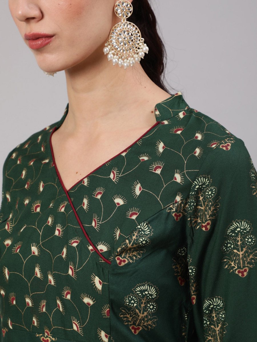 Aks Women Ethnic Motifs Printed Angrakha Kurta with Trousers - Distacart