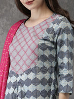 Thumbnail for Anouk Women Blue & Pink Printed Kurta with Palazzos & Dupatta - Distacart