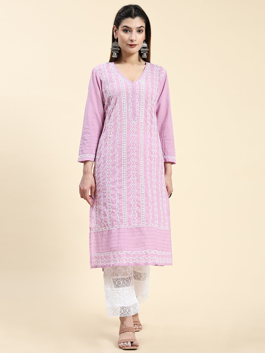 HOUSE OF KARI Cotton Floral Embroidered Chikankari Kurta - Distacart