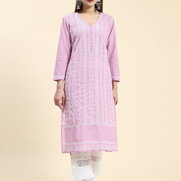 HOUSE OF KARI Cotton Floral Embroidered Chikankari Kurta - Distacart