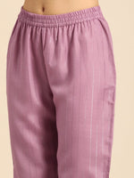 Thumbnail for Anouk Mauve & White Ethnic Motifs Ethnic Embroidered Straight Kurta Trousers Dupatta - Distacart