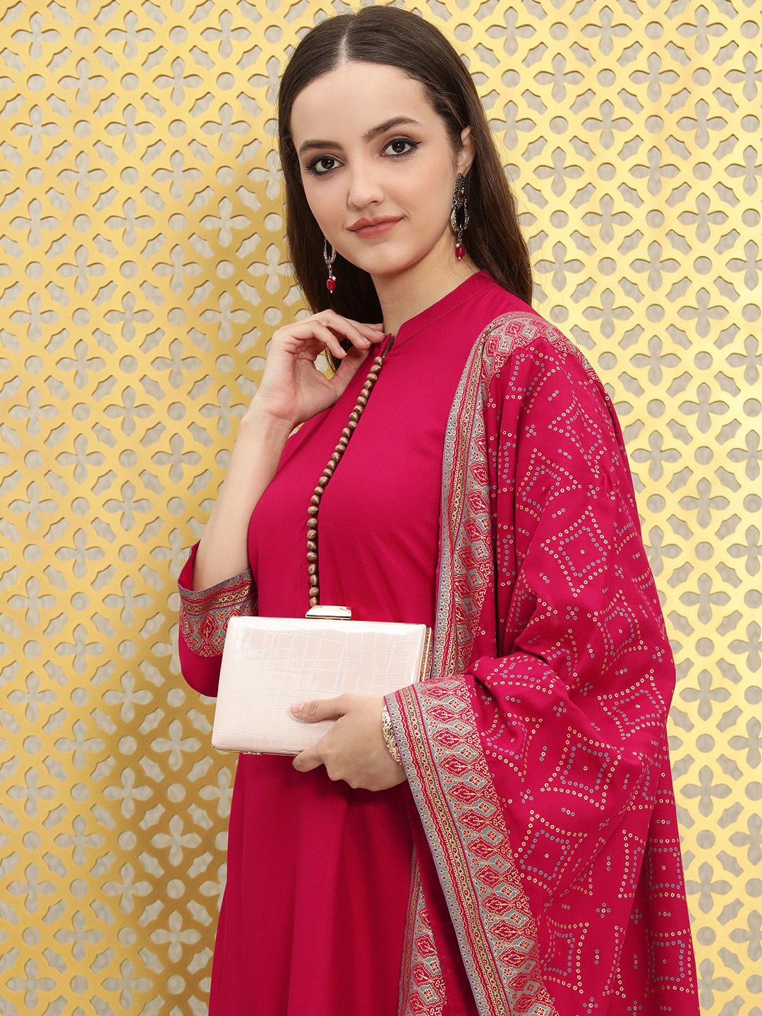 Ode by House of Pataudi Women Pink Bandhani Kurta with Trousers & With Dupatta - Distacart