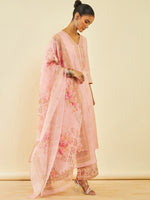 Thumbnail for Soch Floral Yoke Design Thread Work V-Neck Kurta With Palazzos & Dupatta - Distacart