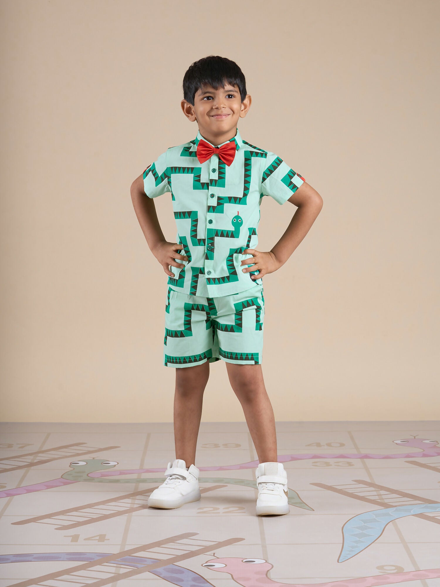 Snakes and Ladders Boys Green Table Print Shirt and Boxer Sets from Siblings Collection - Distacart