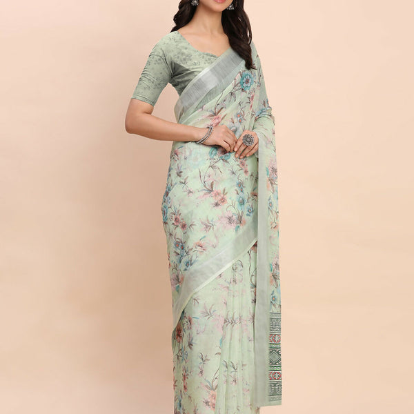 Astita Linen Cotton Light Green Saree