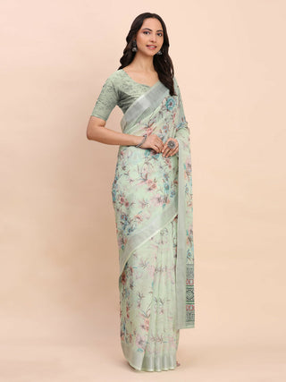 Astita Linen Cotton Light Green Saree
