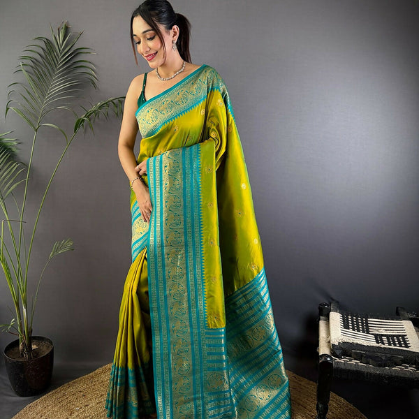 Joban Fashion Banarasi Light Green Woven Soft Silk Saree - Distacart