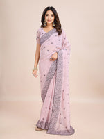 Thumbnail for kasee Floral Embroidered Pure Chiffon Ready to Wear Saree - Distacart