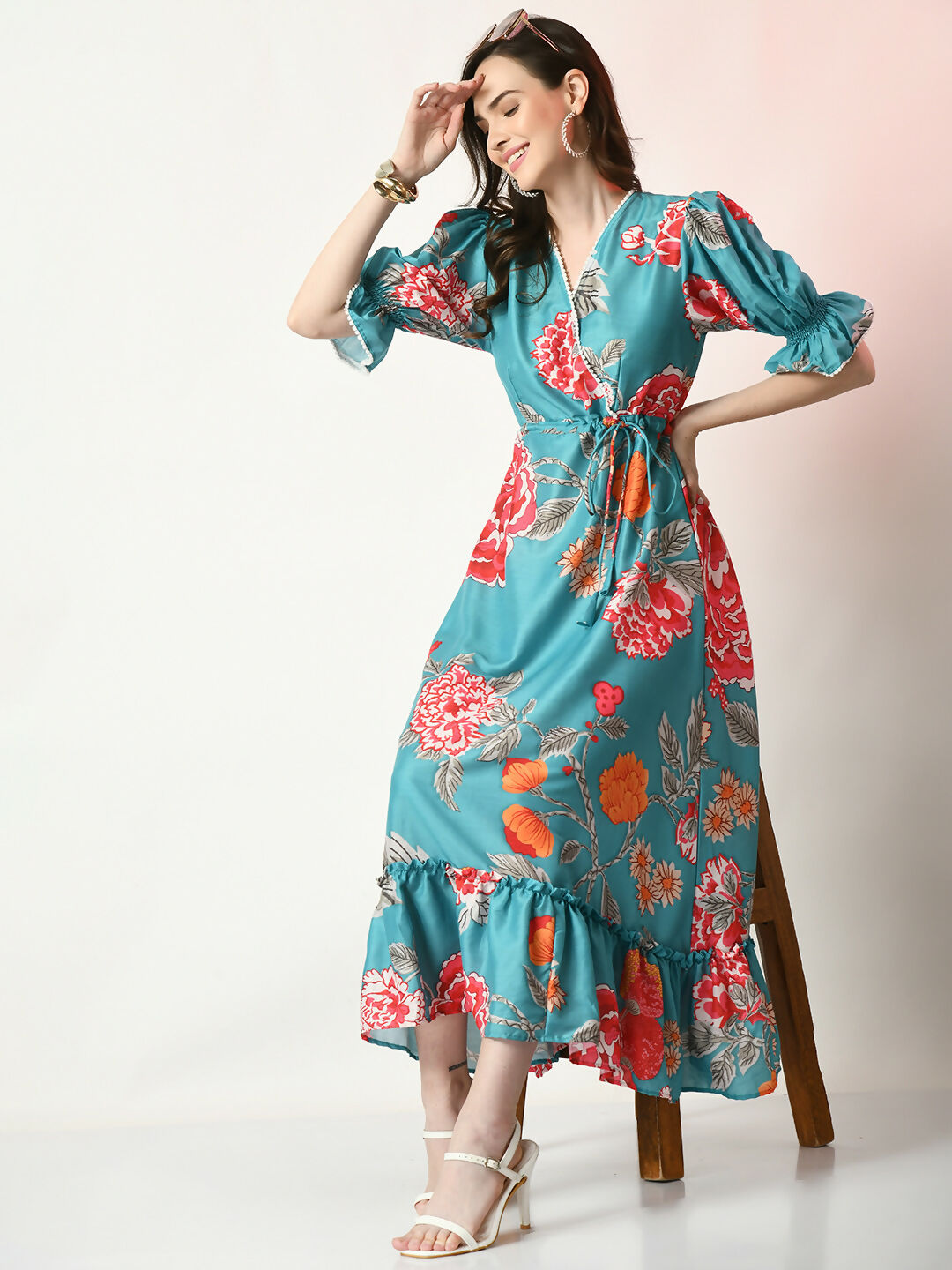 Myshka Women's Sea Green Printed Dress - Distacart