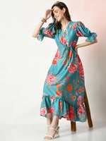 Thumbnail for Myshka Women's Sea Green Printed Dress - Distacart