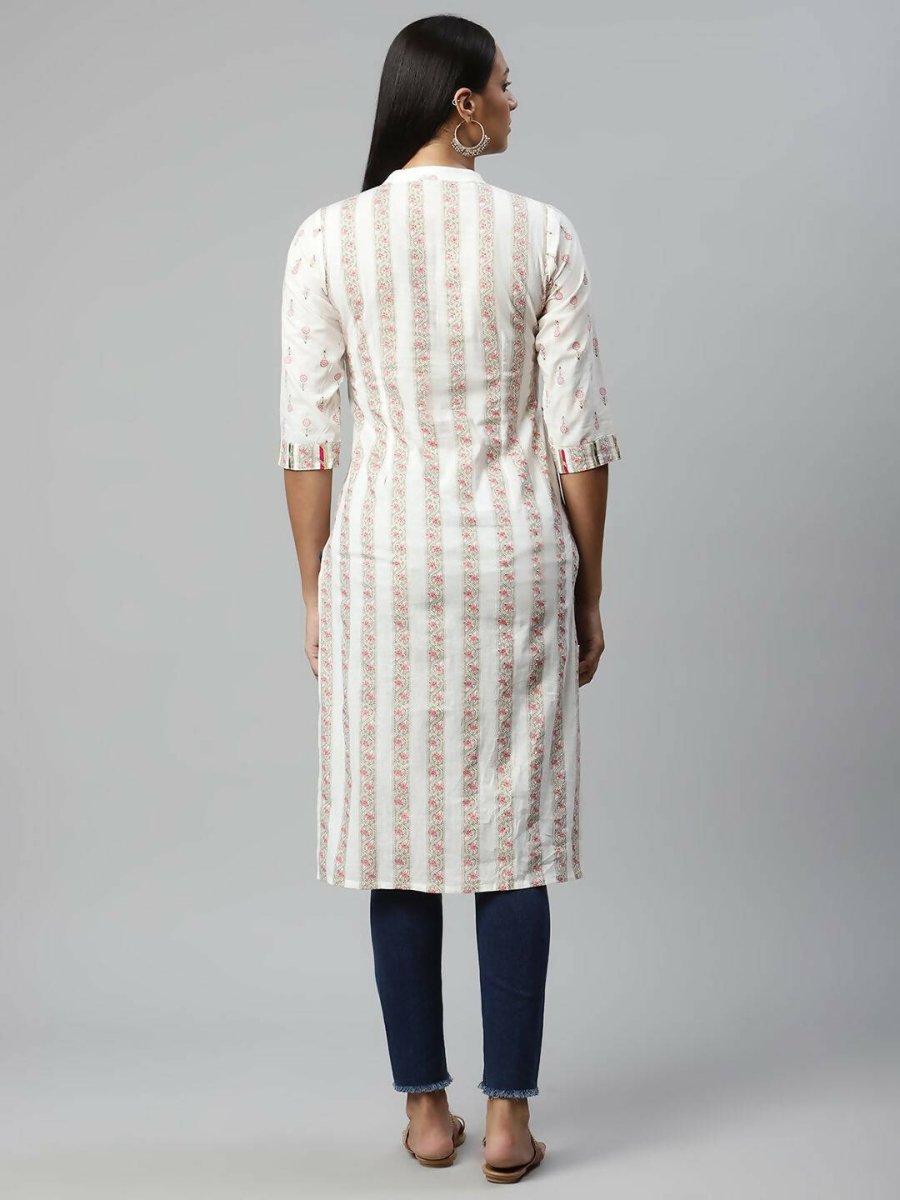 Ahalyaa Womens Off White Color Pure Cotton Printed Kurtas - Distacart