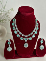 Thumbnail for Mint Green American Diamond Two Layer Elegent Necklace Set With Earrings By House of Ree - Distacart