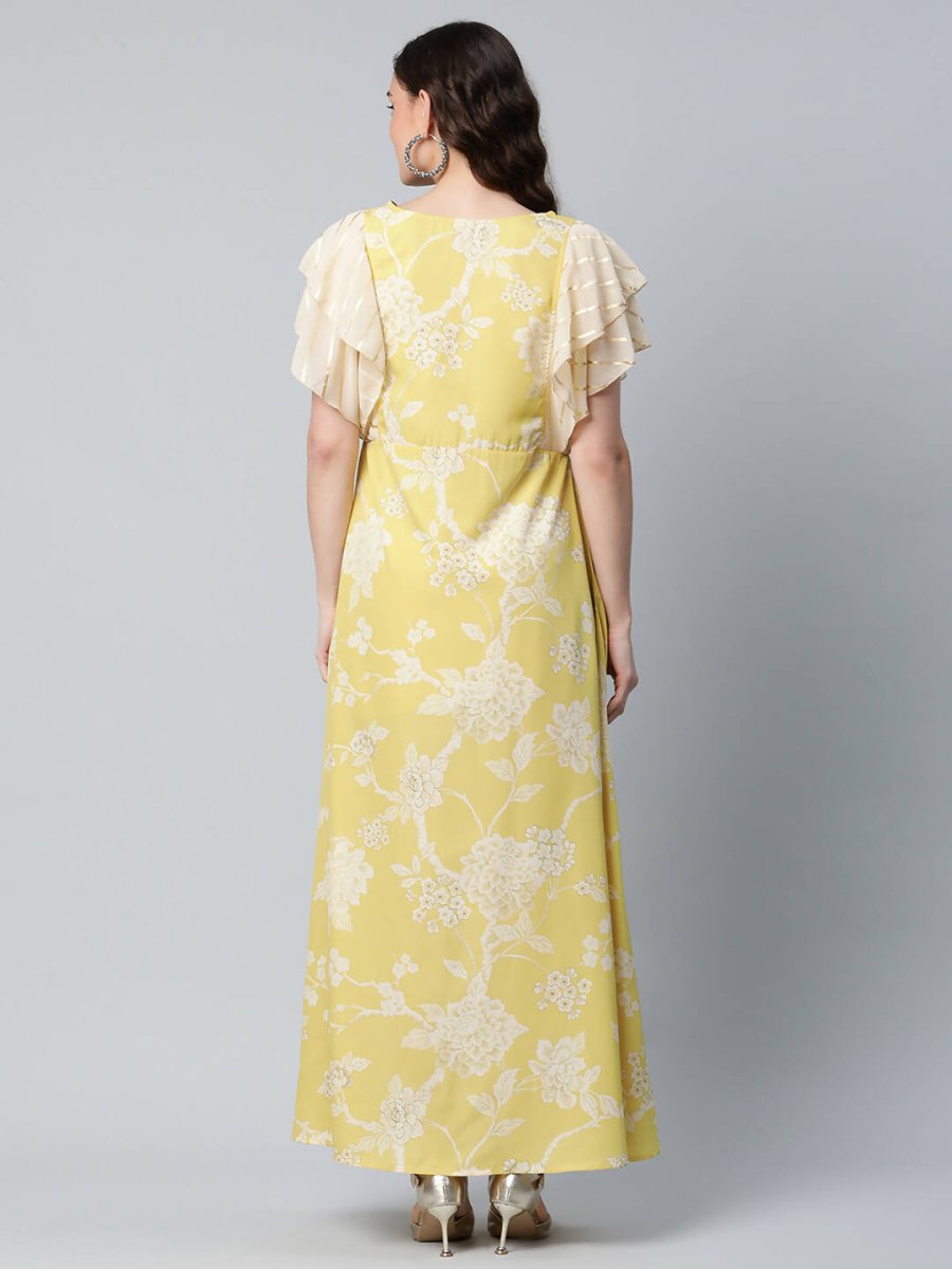 Ahalyaa Womens Lemon Yellow Crepe Floral Dress - Distacart