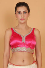 Thumbnail for Joban Fashion Silk Zari And Sequence Work Padded Blouse - Hot Pink