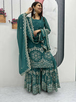 Thumbnail for Teeya Creation Womens New Heavy Fox Georgette Fabric With Heavy Embroidery Work Light-Green Kurta Set - Dista
