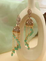 Thumbnail for Ruby Raang 22k Gold Polished Diamond And Stone Jhumka Earrings