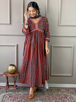Thumbnail for Partywear Designer Cotton Maroon Stitched Suit With Dupatta - Tanisha - Distacart